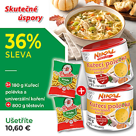 2x Kuřecí polévka a univerzální koření 180 g + Těstoviny 800 g